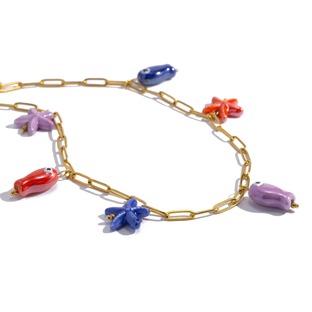 Fish & Starfish Charm Necklace