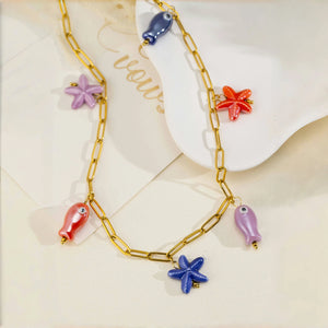 Fish & Starfish Charm Necklace